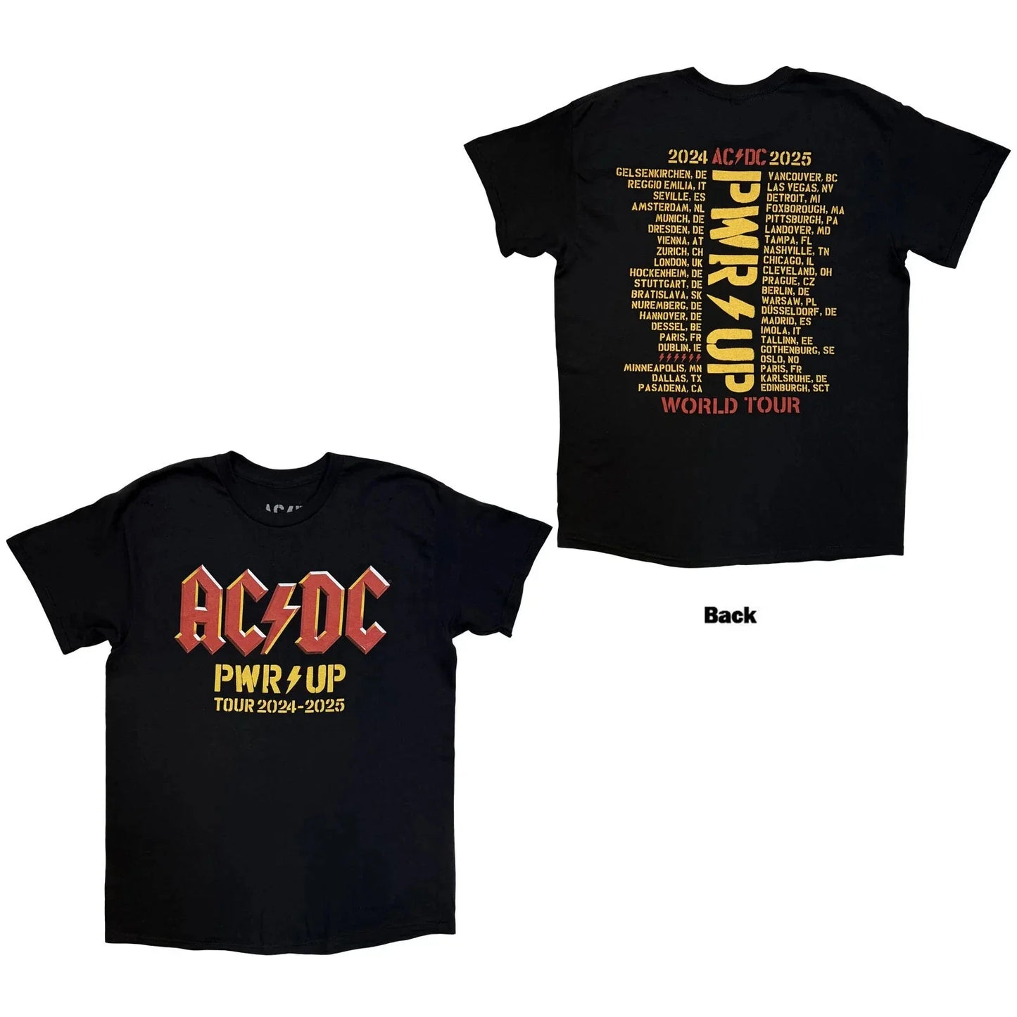 AC/DC  T-Shirt: PWR-UP Logo World Tour '24-'25 (Black) (Back Print & Ex-Tour) (4 Unisex T-shirt, Sweatshirt, Hoodie, Long Sleeve Tee - T-Shirt, Sweatshirt, Hoodie