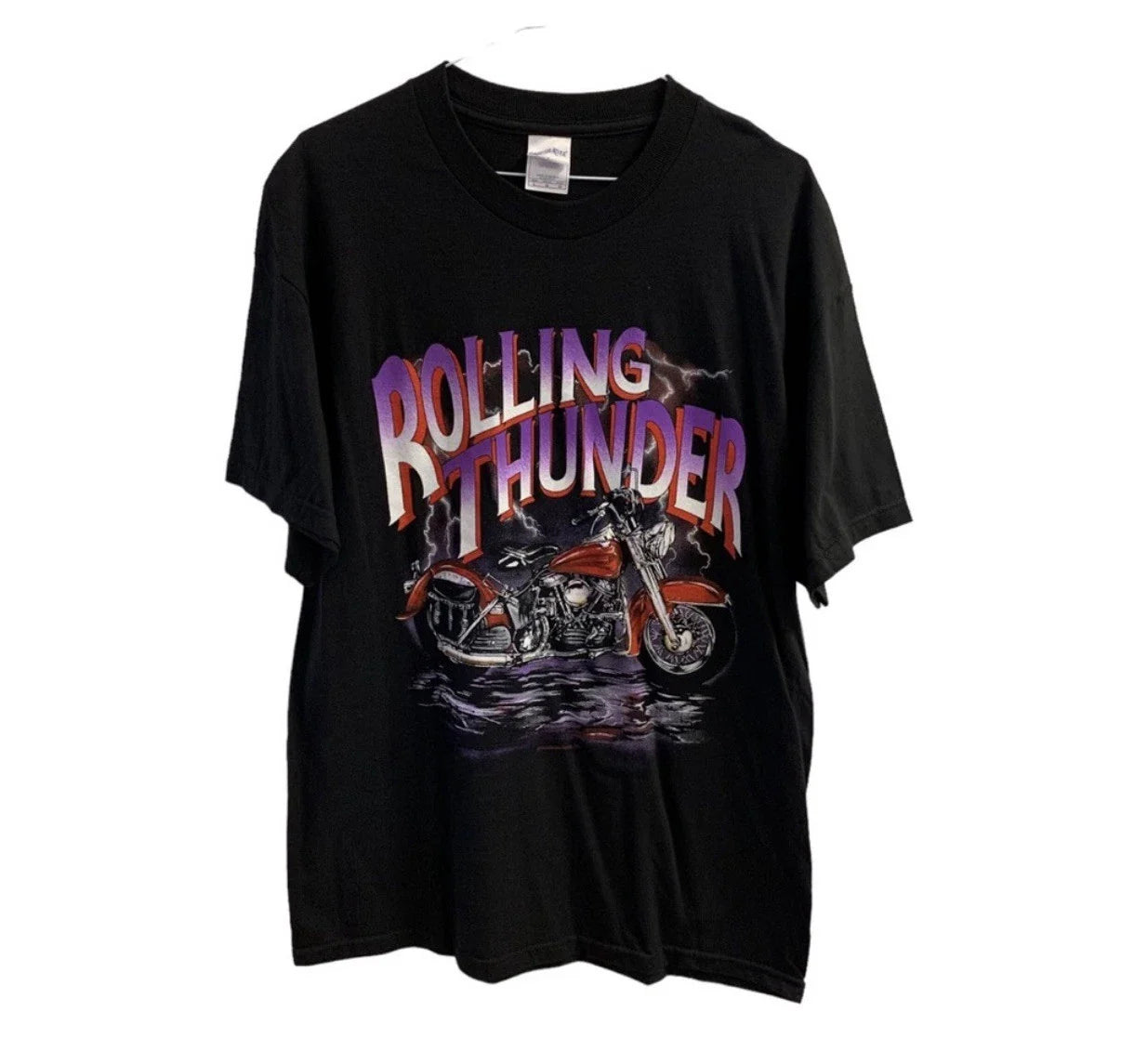 VTG Y2K Rolling Thunder T Shirt Size Large Black Purple Edgy Biker Crew Neck Unisex T-shirt, Sweatshirt, Hoodie, Long Sleeve Tee - T-Shirt, Sweatshirt, Hoodie