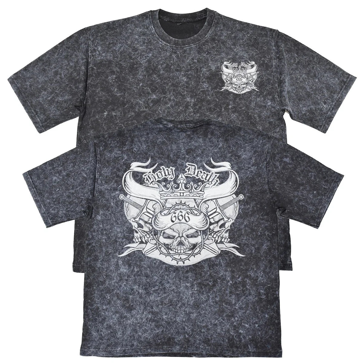 Holy Death 666 Mens Carbon Grey Heavyweight 240gsm Vintage T-Shirt Gothic Unisex T-shirt, Sweatshirt, Hoodie, Long Sleeve Tee - T-Shirt, Sweatshirt, Hoodie