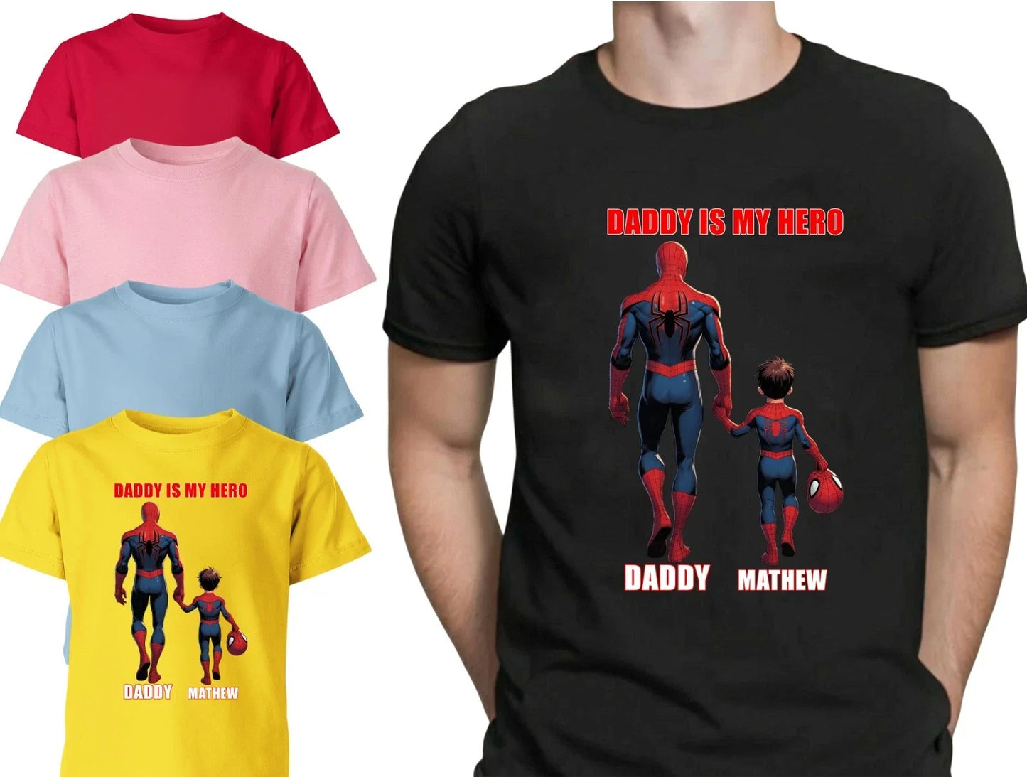 Daddy Is My Hero Personalised Super Hero Kids T Shirt Fathers Day Dad Son Gift Unisex T-shirt, Sweatshirt, Hoodie, Long Sleeve Tee - T-Shirt, Sweatshirt, Hoodie