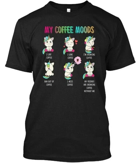 My Coffee Moods Funny Unicorn T-Shirt Made in the USA Size S to 5XL Unisex T-shirt, Sweatshirt, Hoodie, Long Sleeve Tee - T-Shirt, Sweatshirt, Hoodie