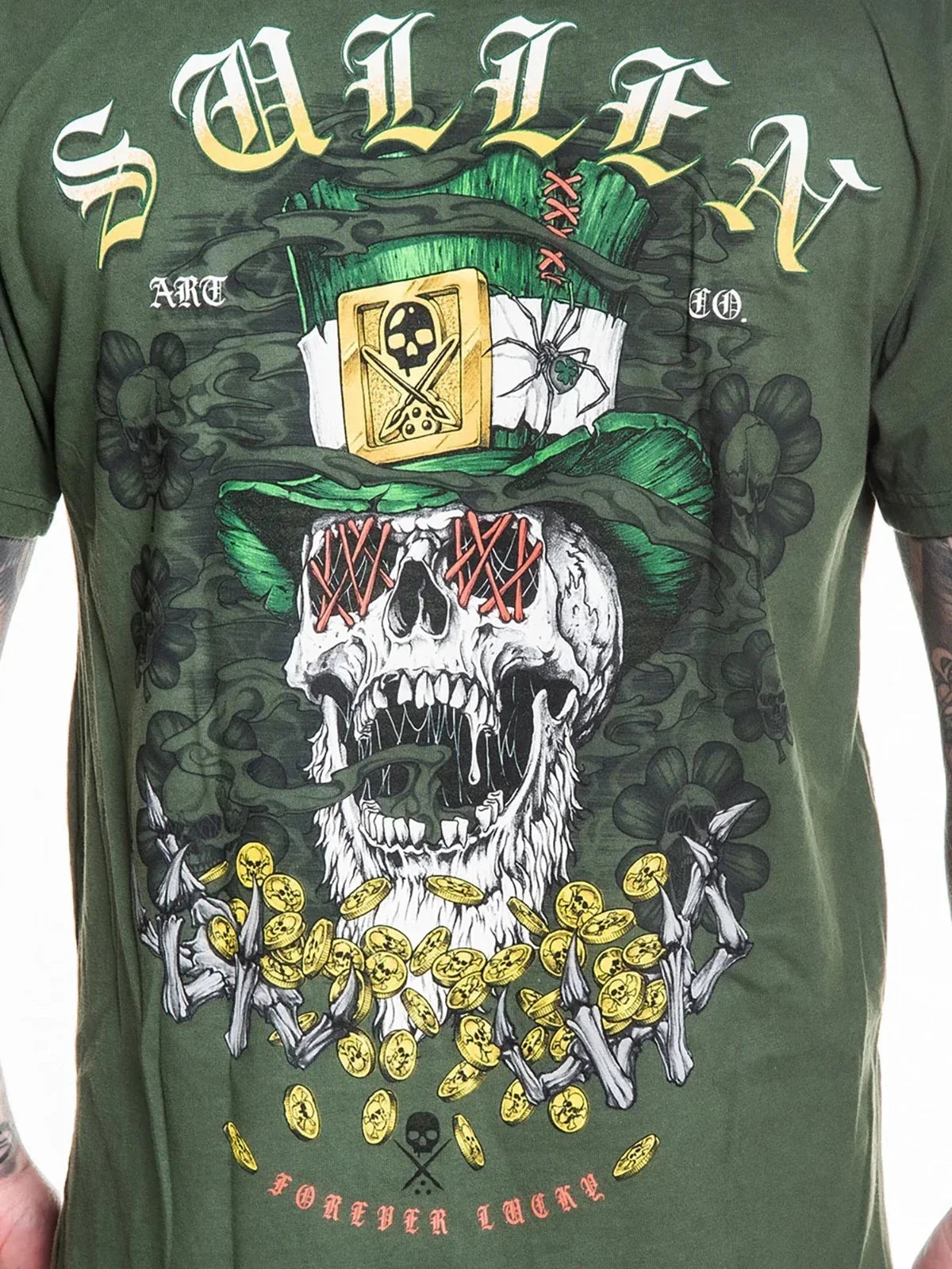 Sullen Men's Forever Lucky Short Sleeve Premium T-shirt Lucky Tattoo Skull Tee Unisex T-shirt, Sweatshirt, Hoodie, Long Sleeve Tee - T-Shirt, Sweatshirt, Hoodie