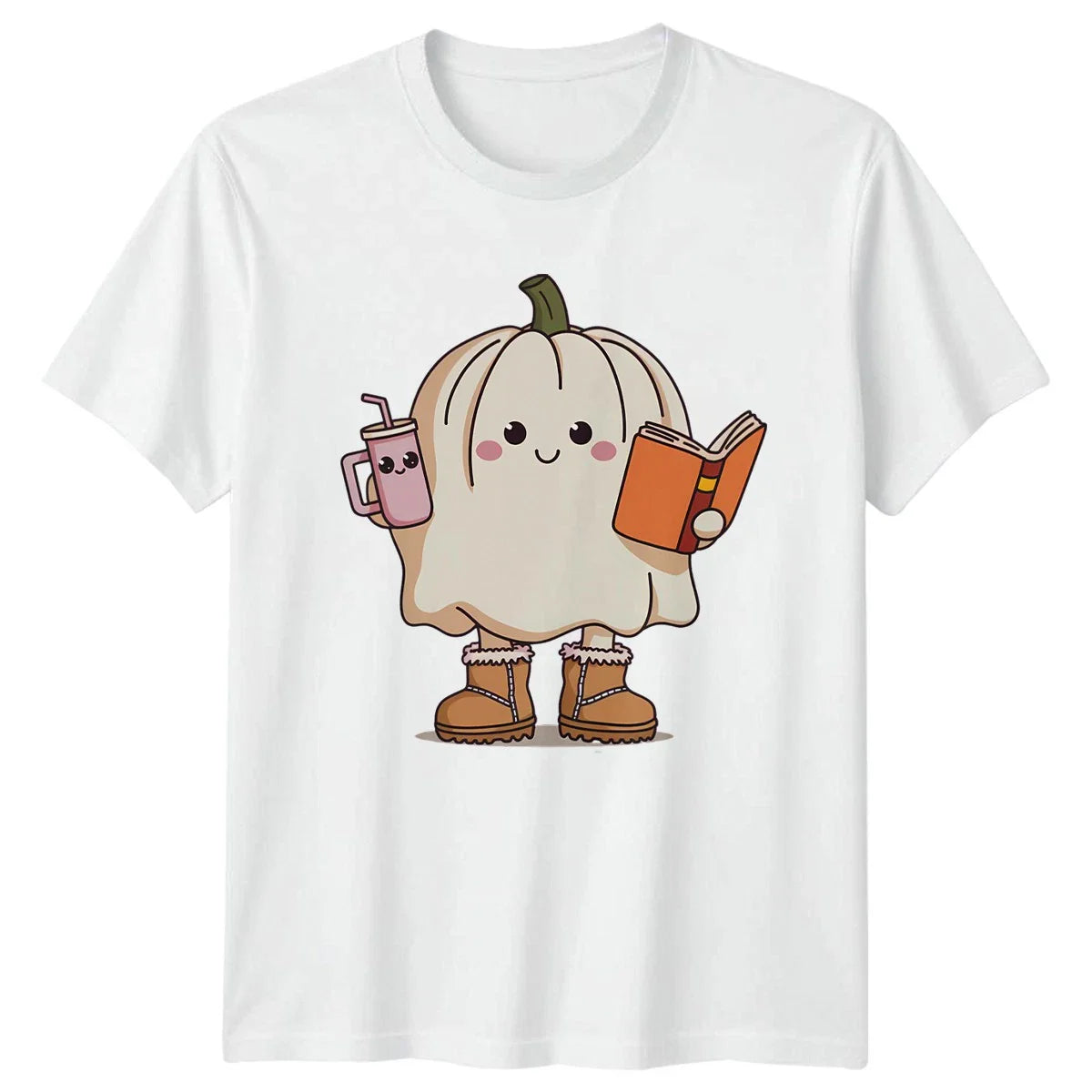Cute Pumpkin Ghost Reading T-Shirt Halloween Unisex T-shirt, Sweatshirt, Hoodie, Long Sleeve Tee - T-Shirt, Sweatshirt, Hoodie