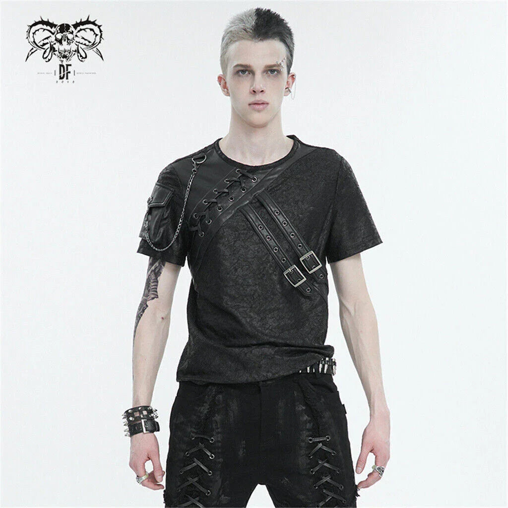 Devil Fashion Men Black Punk Arm Pocket Short Sleeve T-Shirt Casual Slim Tops Unisex T-shirt, Sweatshirt, Hoodie, Long Sleeve Tee - T-Shirt, Sweatshirt, Hoodie
