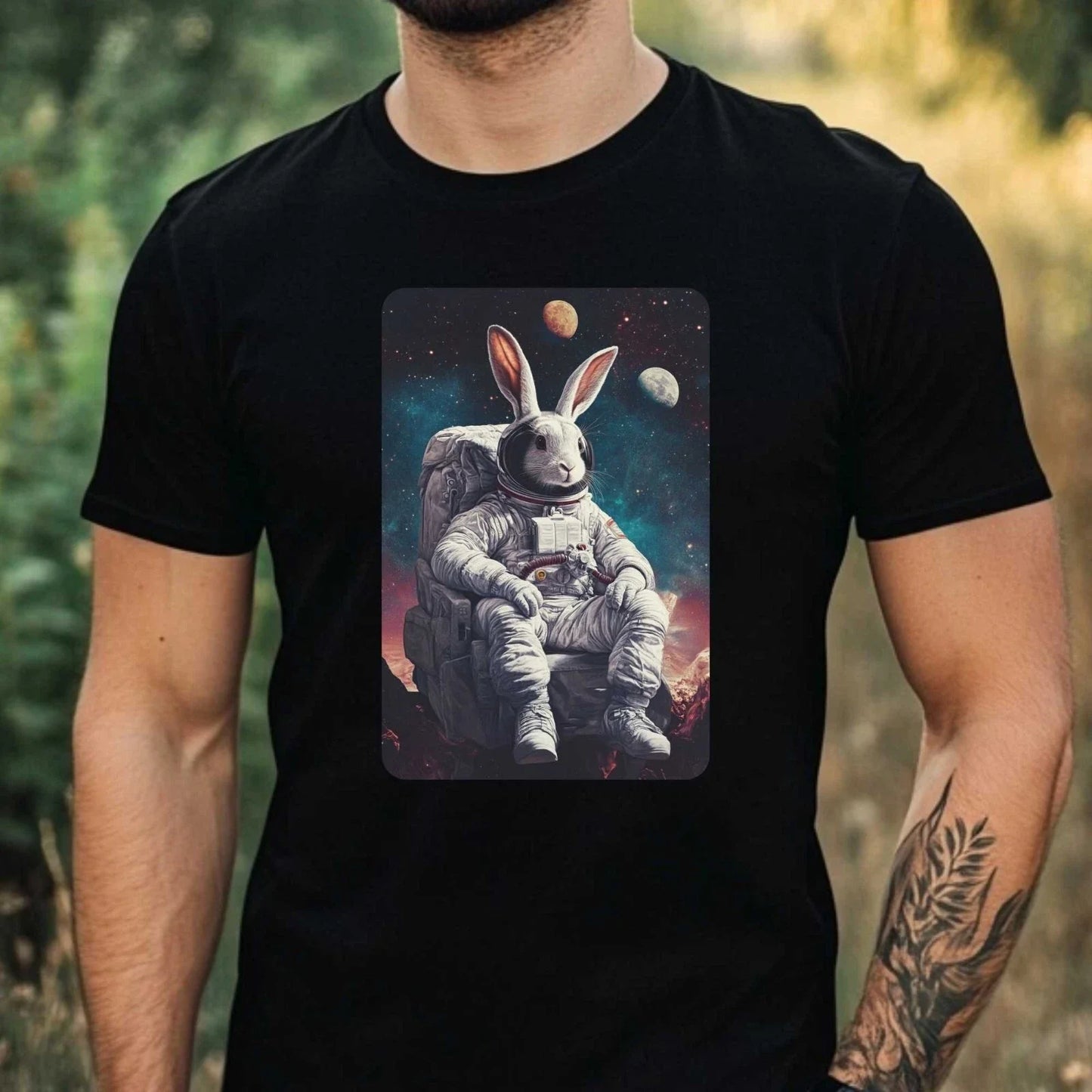 Mens Rabbit Astronaut Print Cotton T-Shirt Size XS to 5XL Unisex T-shirt, Sweatshirt, Hoodie, Long Sleeve Tee - T-Shirt, Sweatshirt, Hoodie