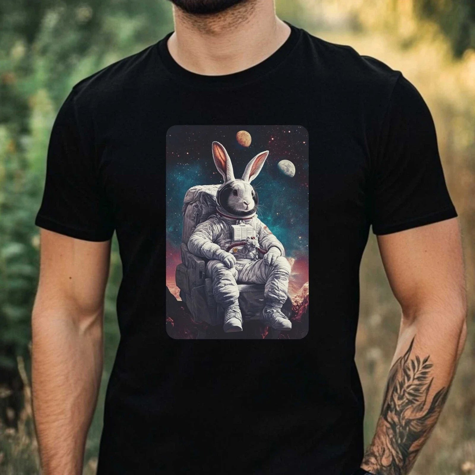 Mens Rabbit Astronaut Print Cotton T-Shirt Size XS to 5XL Unisex T-shirt, Sweatshirt, Hoodie, Long Sleeve Tee - T-Shirt, Sweatshirt, Hoodie