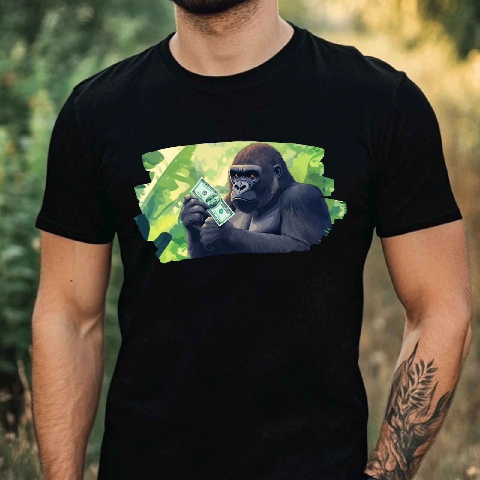 Mens Funny Gorilla Money Print Cotton T-Shirt Size XS to 5XL Unisex T-shirt, Sweatshirt, Hoodie, Long Sleeve Tee - T-Shirt, Sweatshirt, Hoodie