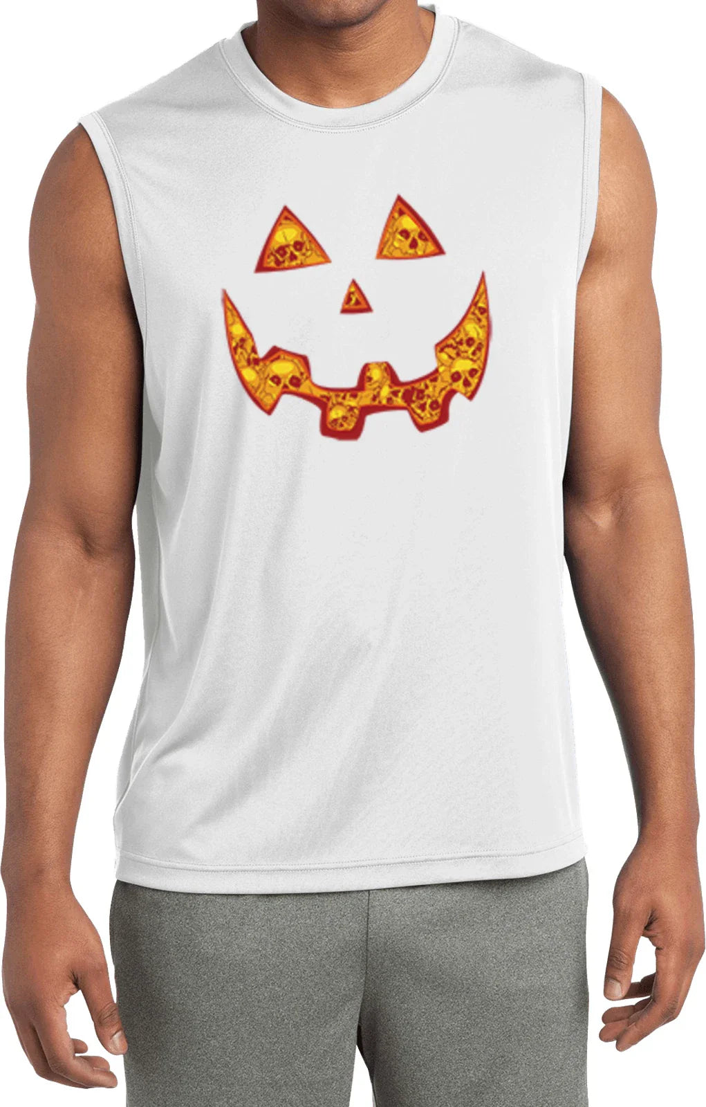 Mens Halloween Jacko O Lantern Skull Sleeveless T-Shirt Unisex T-shirt, Sweatshirt, Hoodie, Long Sleeve Tee - T-Shirt, Sweatshirt, Hoodie