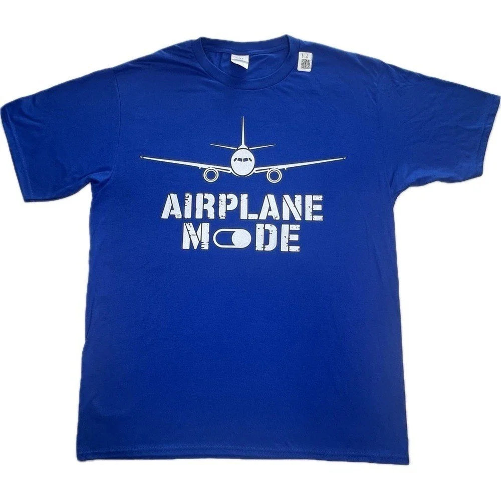 AIRPLANE MODE T-shirt Aviation Plane Graphic Tee Blue White Large Port & Company Unisex T-shirt, Sweatshirt, Hoodie, Long Sleeve Tee - T-Shirt, Sweatshirt, Hoodie