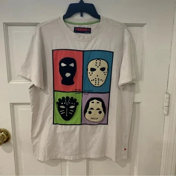 Ron Bass Mens Villian Mask T Shirt Pop Art Textured Mixed Media Size X Large Unisex T-shirt, Sweatshirt, Hoodie, Long Sleeve Tee - T-Shirt, Sweatshirt, Hoodie