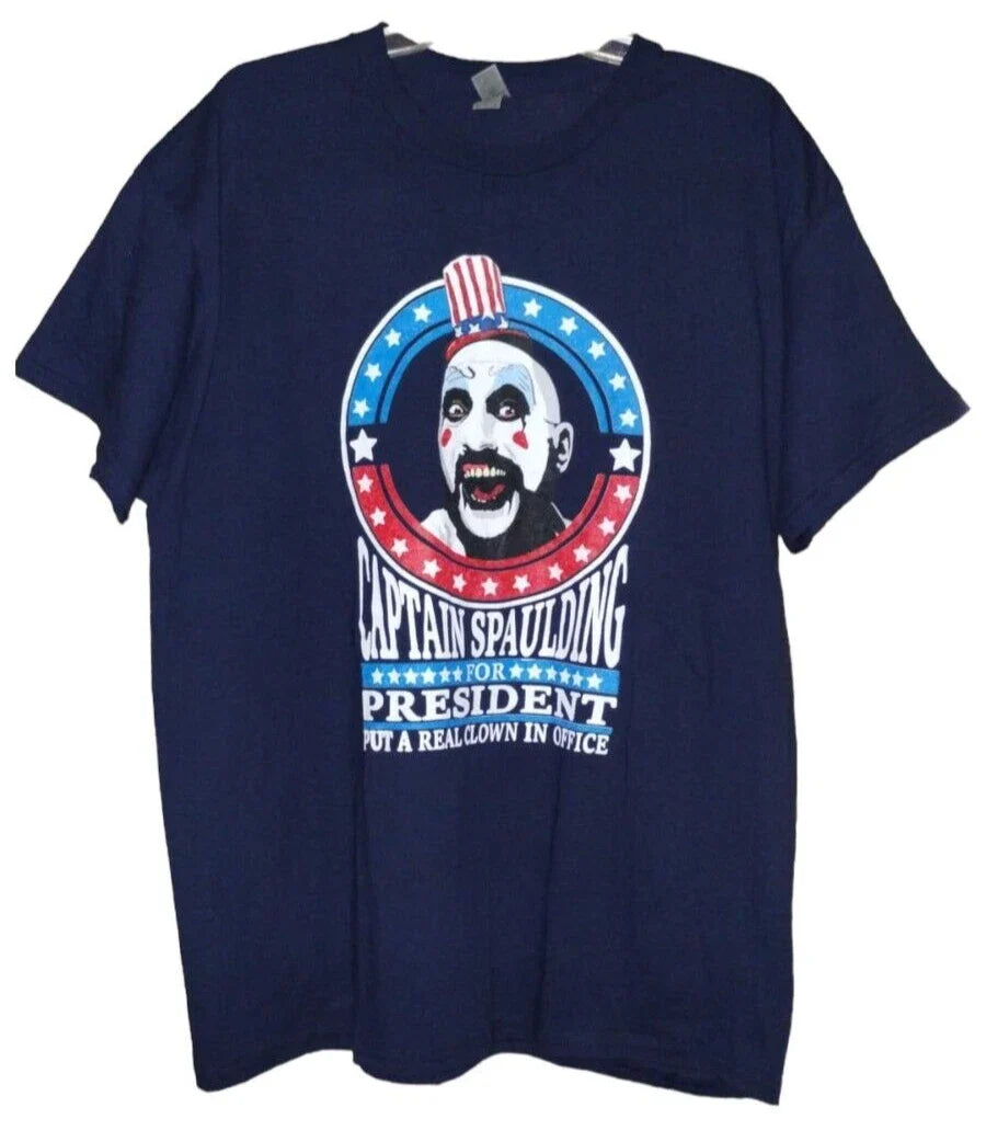 Captain Spaulding For President "PUT A REAL CLOWN IN OFFICE"  men's blue XL Unisex T-shirt, Sweatshirt, Hoodie, Long Sleeve Tee - T-Shirt, Sweatshirt, Hoodie