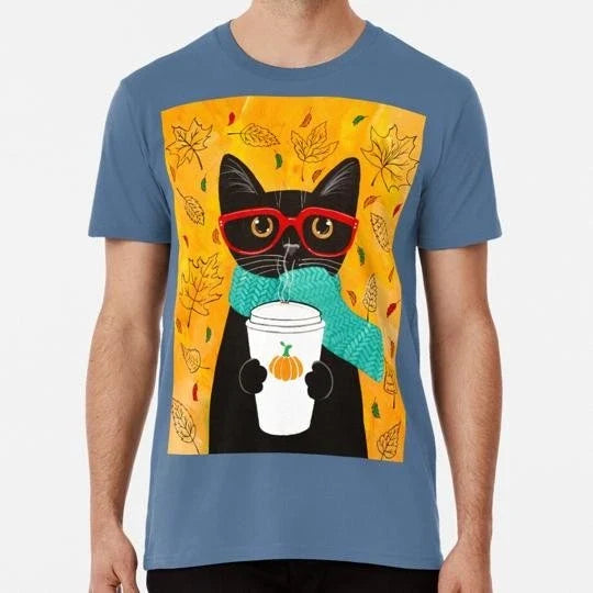 Autumn Pumpkin Coffee Cat Size S to 5XL Made in the USA T-Shirt Unisex T-shirt, Sweatshirt, Hoodie, Long Sleeve Tee - T-Shirt, Sweatshirt, Hoodie