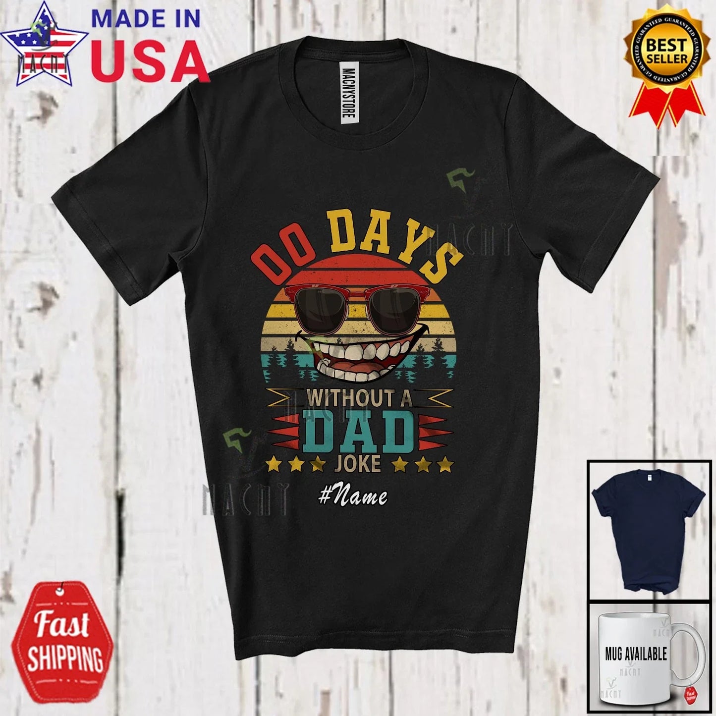Custom Name Retro 0 Days Without Dad Joke; Father's Day Sunglasses Family Shirt Unisex T-shirt, Sweatshirt, Hoodie, Long Sleeve Tee - T-Shirt, Sweatshirt, Hoodie