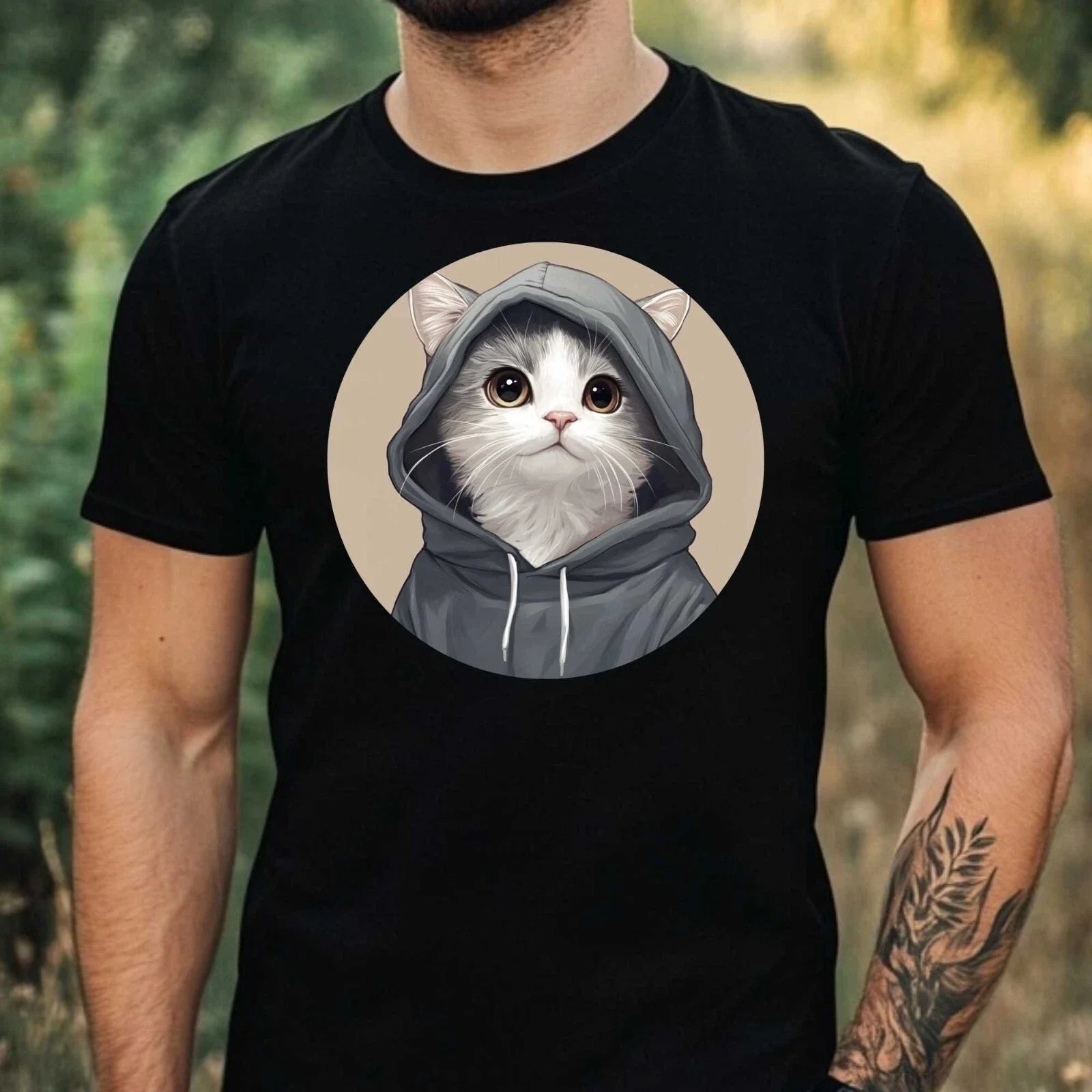 Mens Anime Cat Print Cotton T-Shirt Size XS to 5XL Unisex T-shirt, Sweatshirt, Hoodie, Long Sleeve Tee - T-Shirt, Sweatshirt, Hoodie