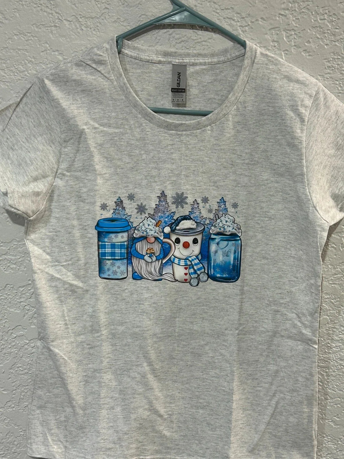 Graphic Tee Shirt- Gildan-Gnome Snowmen, Coffee, Hot chocolate, Trees, Snowflake Unisex T-shirt, Sweatshirt, Hoodie, Long Sleeve Tee - T-Shirt, Sweatshirt, Hoodie