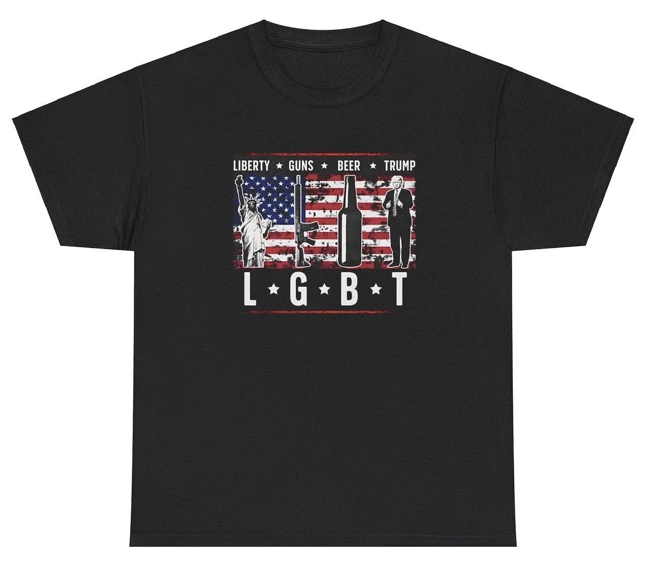 Liberty Guns Beer Trump LGBTQ T Shirt Funny Republican Political Graphic Tee Unisex T-shirt, Sweatshirt, Hoodie, Long Sleeve Tee - T-Shirt, Sweatshirt, Hoodie