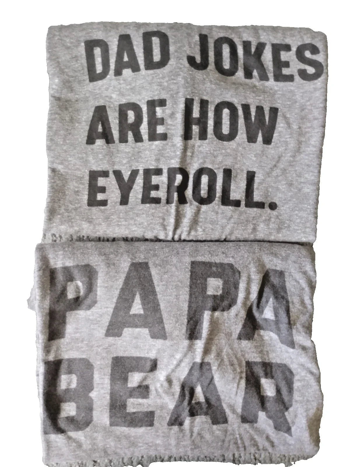 "PAPA BEAR" and "DAD JOKES ARE HOW EYEROLL" two XL heather gray t-shirts Unisex T-shirt, Sweatshirt, Hoodie, Long Sleeve Tee - T-Shirt, Sweatshirt, Hoodie
