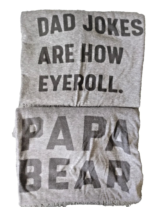 "PAPA BEAR" and "DAD JOKES ARE HOW EYEROLL" two XL heather gray t-shirts Unisex T-shirt, Sweatshirt, Hoodie, Long Sleeve Tee - T-Shirt, Sweatshirt, Hoodie