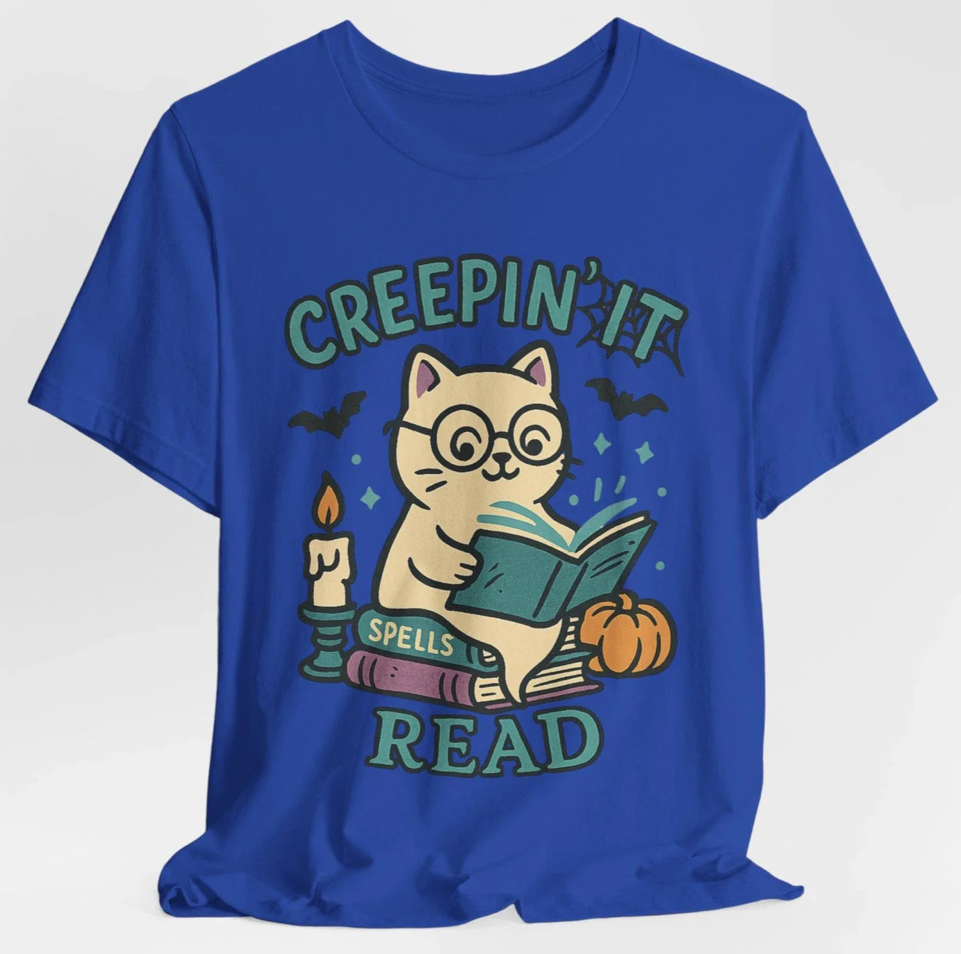 Creepin It Read Halloween Cat T-Shirt, Book Lover, Teachers, Librarian & Reader Unisex T-shirt, Sweatshirt, Hoodie, Long Sleeve Tee - T-Shirt, Sweatshirt, Hoodie