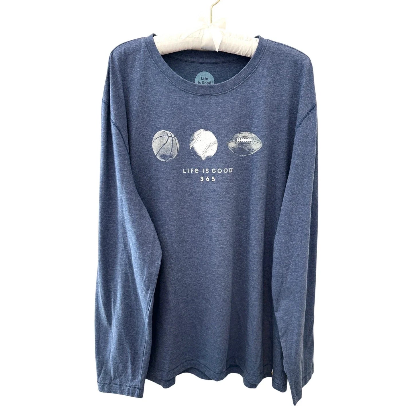 LIFE IS GOOD Sports Graphic Long Sleeve Tee Blue Basketball Baseball Football XL Unisex T-shirt, Sweatshirt, Hoodie, Long Sleeve Tee - T-Shirt, Sweatshirt, Hoodie