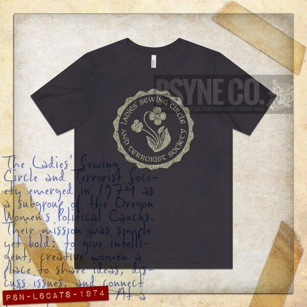 Ladies Sewing Circle and Terrorist Society 1974 Vintage Mens T-Shirt Unisex T-shirt, Sweatshirt, Hoodie, Long Sleeve Tee - T-Shirt, Sweatshirt, Hoodie