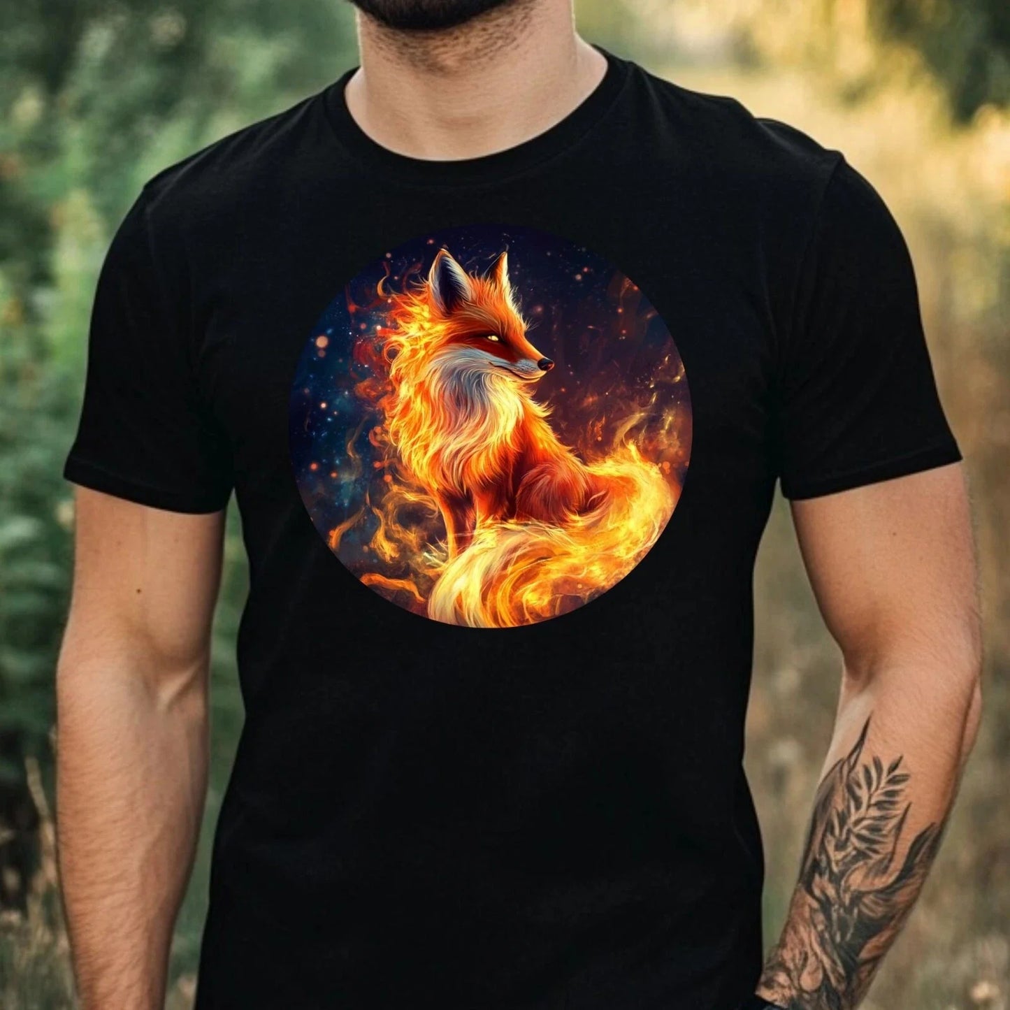 Mens Fox On Fire Motif Cotton T-Shirt Size XS to 5XL Unisex T-shirt, Sweatshirt, Hoodie, Long Sleeve Tee - T-Shirt, Sweatshirt, Hoodie
