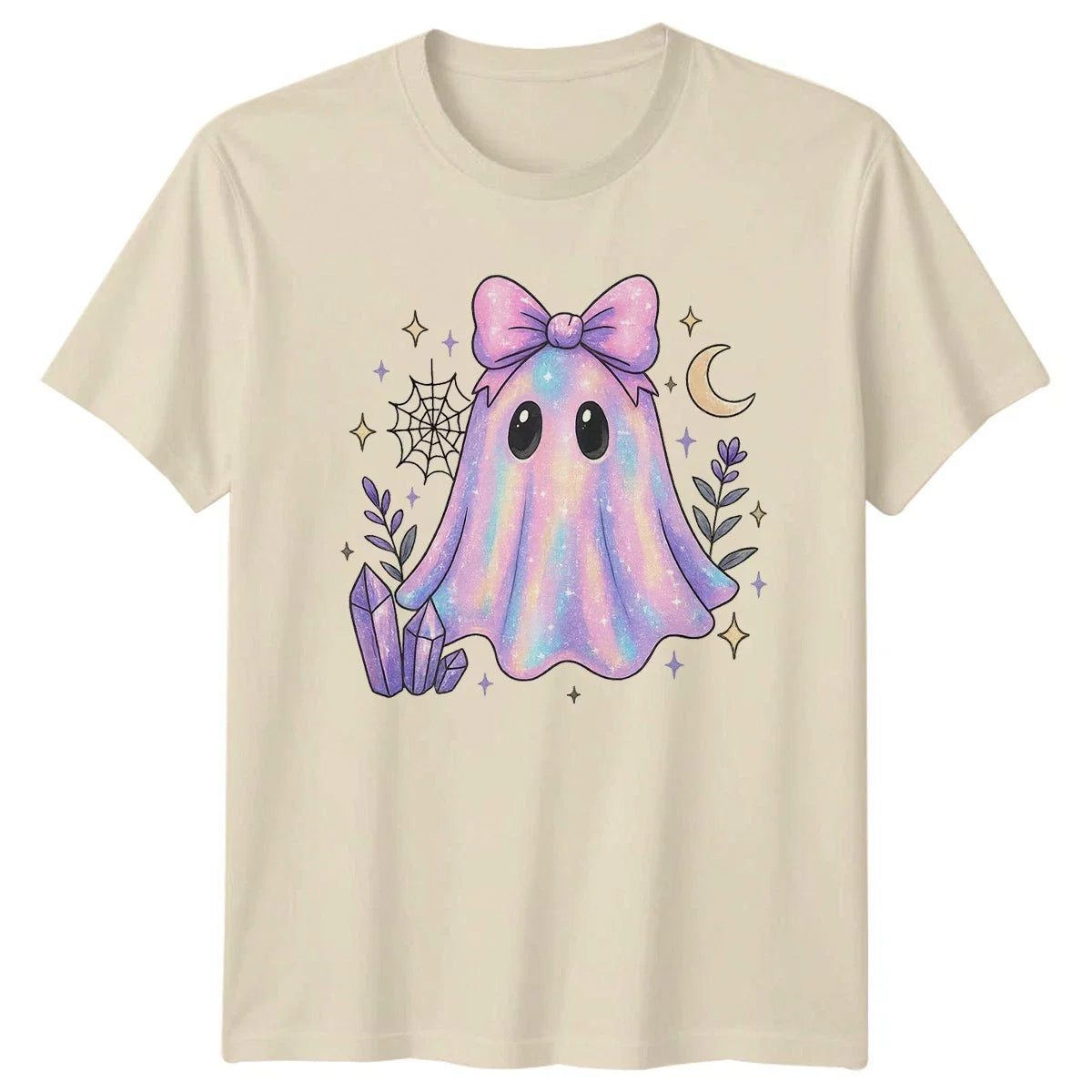Sparkly Pastel Bow Ghost With Womens T-Shirt Kawaii Halloween Spooky Fantasy Unisex T-shirt, Sweatshirt, Hoodie, Long Sleeve Tee - T-Shirt, Sweatshirt, Hoodie