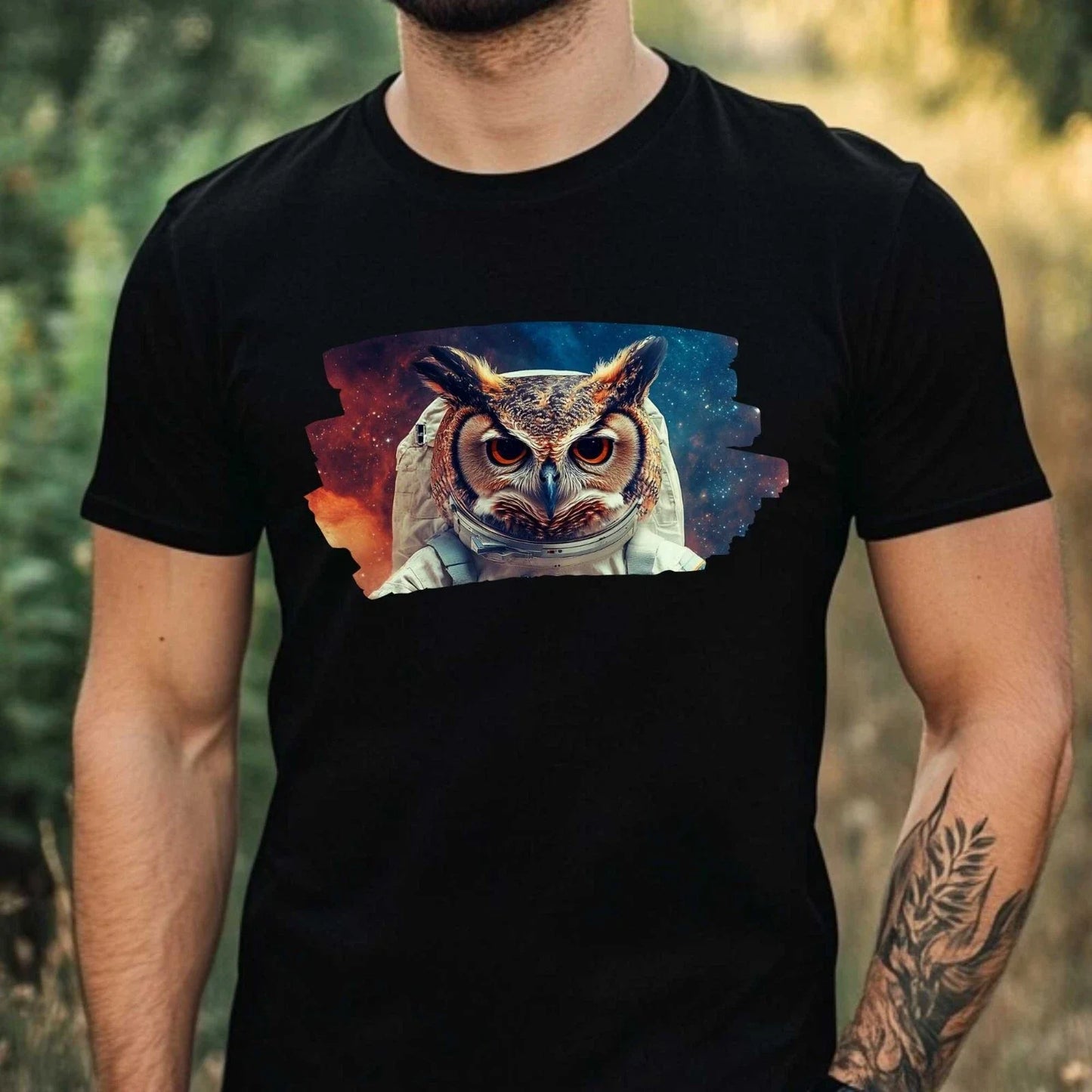 Mens Owl as Astronaut Print Cotton T-Shirt Size XS to 5XL Unisex T-shirt, Sweatshirt, Hoodie, Long Sleeve Tee - T-Shirt, Sweatshirt, Hoodie