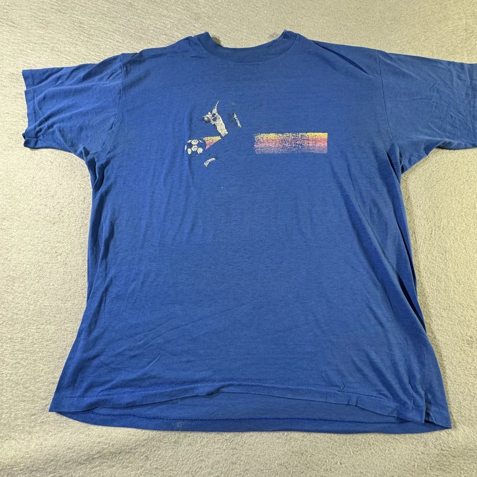 Vintage Soccer Shirt Men Extra Large Blue Distressed Graphic Tee 80s 90s Rare SS Unisex T-shirt, Sweatshirt, Hoodie, Long Sleeve Tee - T-Shirt, Sweatshirt, Hoodie