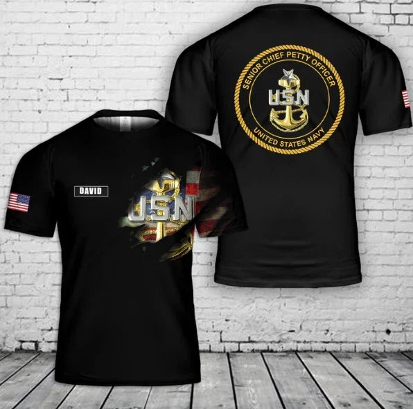 Custom Name US Navy Senior Chief Petty Officer (SCPO) 3D T-Shirt Unisex T-shirt, Sweatshirt, Hoodie, Long Sleeve Tee - T-Shirt, Sweatshirt, Hoodie