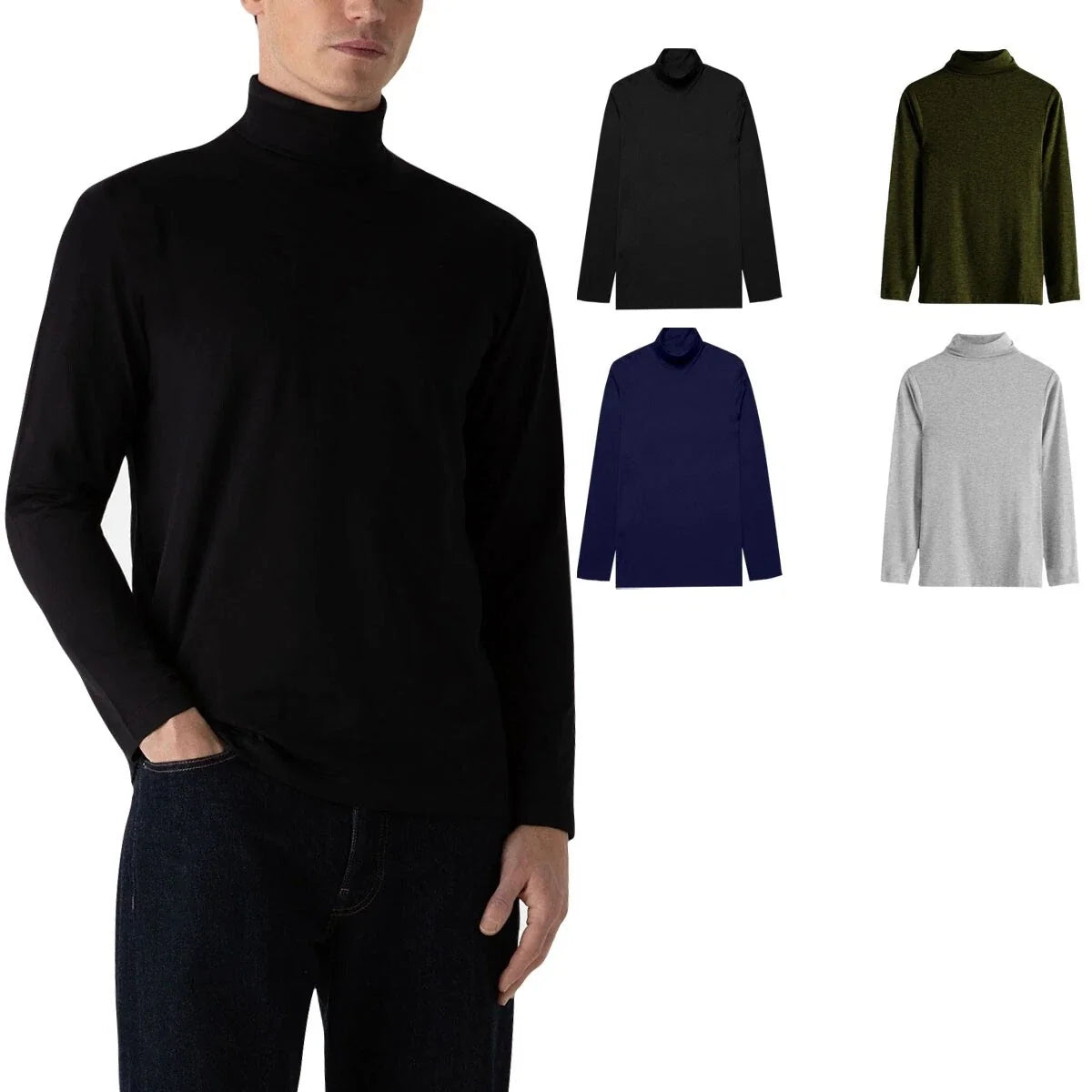 Mens Roll Neck Jumper Cotton Lightweight T-Shirt Long Sleeve Tops Funnel Neck Unisex T-shirt, Sweatshirt, Hoodie, Long Sleeve Tee - T-Shirt, Sweatshirt, Hoodie
