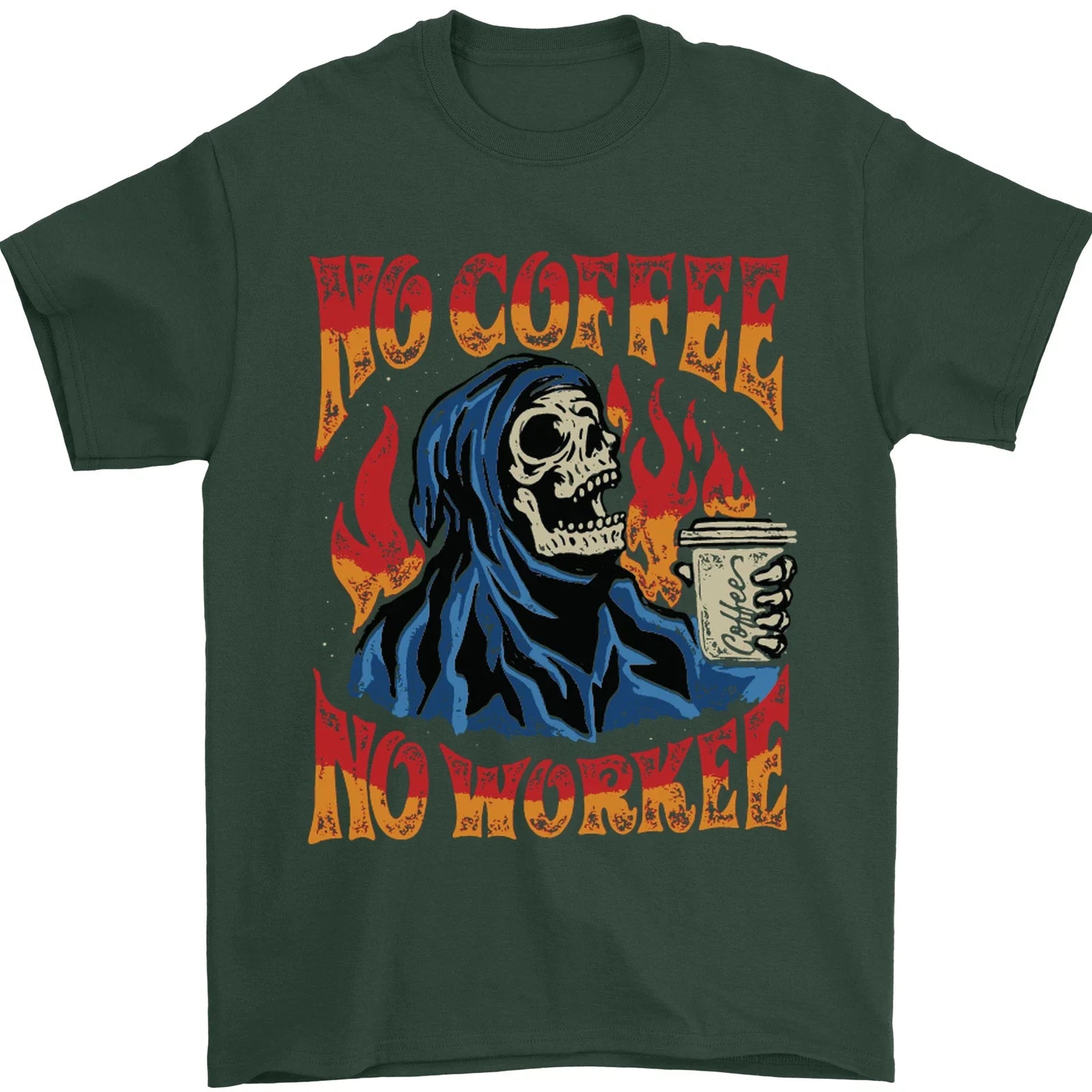No Coffee No Work Funny Skull Grim Reaper Mens T-Shirt 100% Cotton Unisex T-shirt, Sweatshirt, Hoodie, Long Sleeve Tee - T-Shirt, Sweatshirt, Hoodie