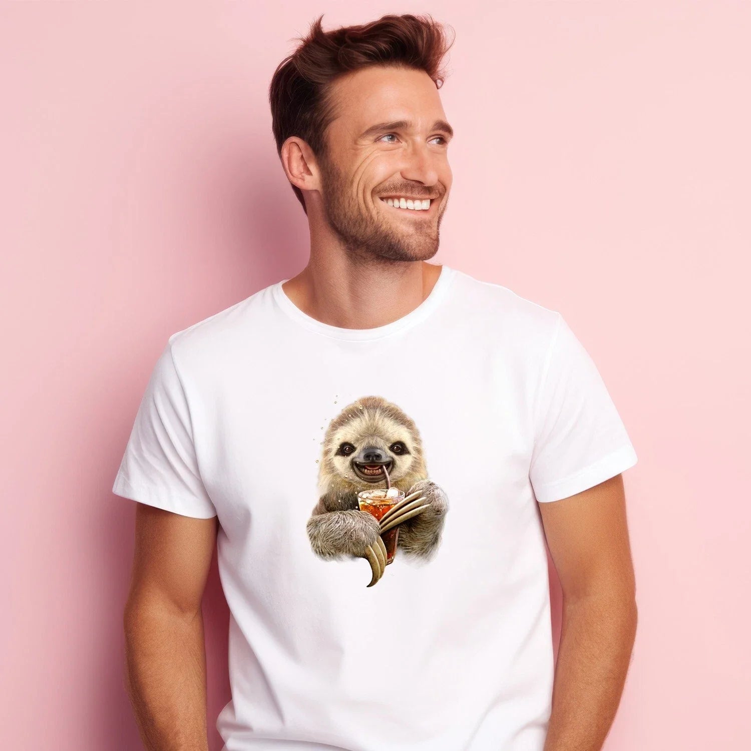 Men's Short Sleeve T-Shirt White, SLOTH AND DRINK Unisex T-shirt, Sweatshirt, Hoodie, Long Sleeve Tee - T-Shirt, Sweatshirt, Hoodie