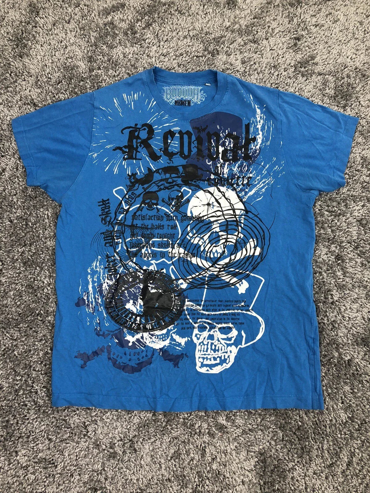 Buddha Redival Y2K Blue Mens T Shirt Medium Gothic Opium Punk Rock Unisex T-shirt, Sweatshirt, Hoodie, Long Sleeve Tee - T-Shirt, Sweatshirt, Hoodie