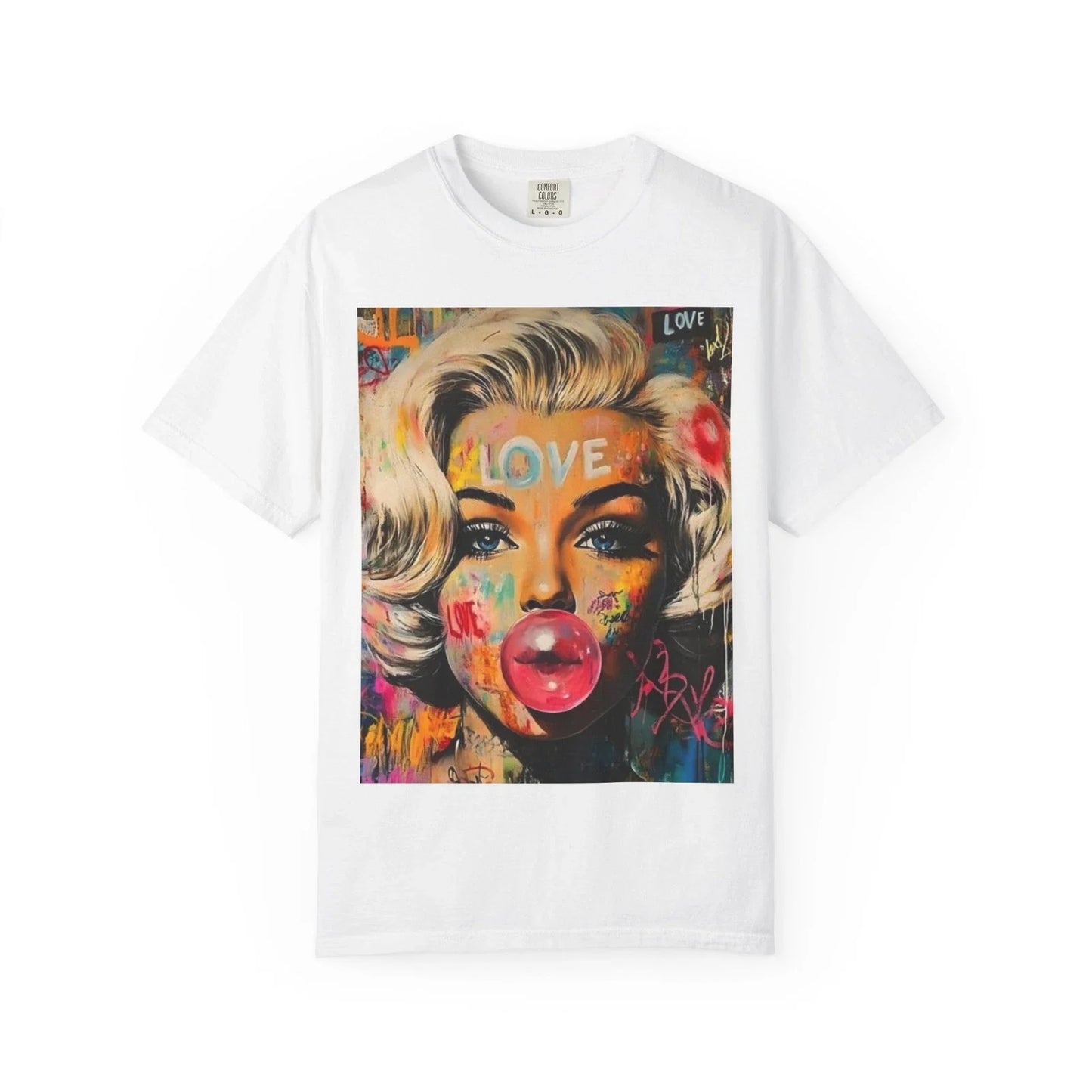 Pop Art Marilyn Monroe with Bubblegum T-Shirt | Graffiti Love Portrait Unisex T-shirt, Sweatshirt, Hoodie, Long Sleeve Tee - T-Shirt, Sweatshirt, Hoodie