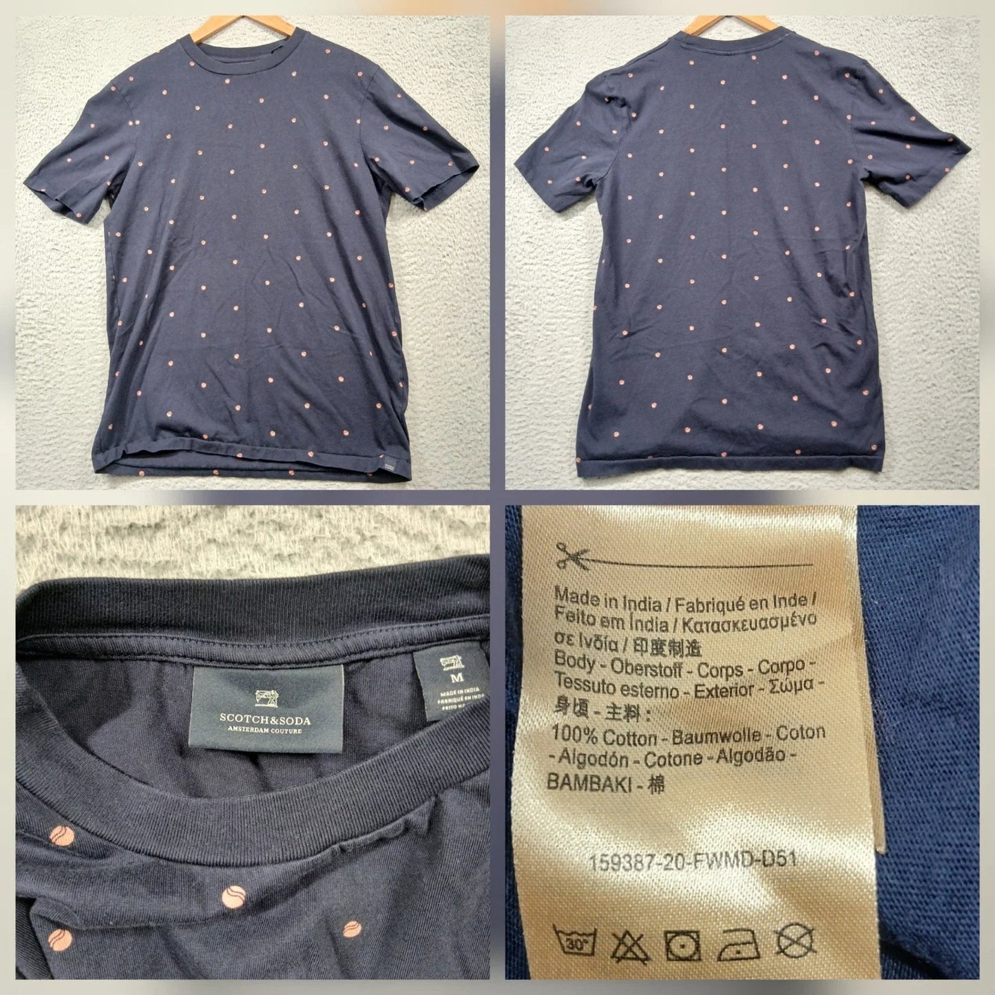 Scotch & Soda Printed T-Shirt Mens M Navy Blue Allover Dot Cotton Tee Unisex T-shirt, Sweatshirt, Hoodie, Long Sleeve Tee - T-Shirt, Sweatshirt, Hoodie