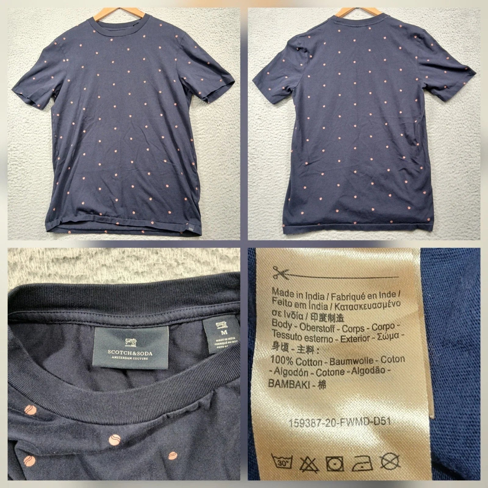 Scotch & Soda Printed T-Shirt Mens M Navy Blue Allover Dot Cotton Tee Unisex T-shirt, Sweatshirt, Hoodie, Long Sleeve Tee - T-Shirt, Sweatshirt, Hoodie