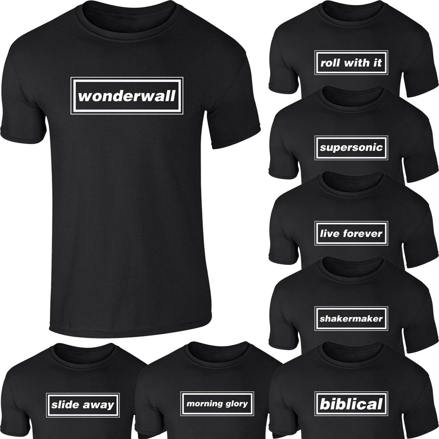 Oasis Song T-Shirt - 100% Cotton, Black, Adult Unisex T-shirt, Sweatshirt, Hoodie, Long Sleeve Tee - T-Shirt, Sweatshirt, Hoodie