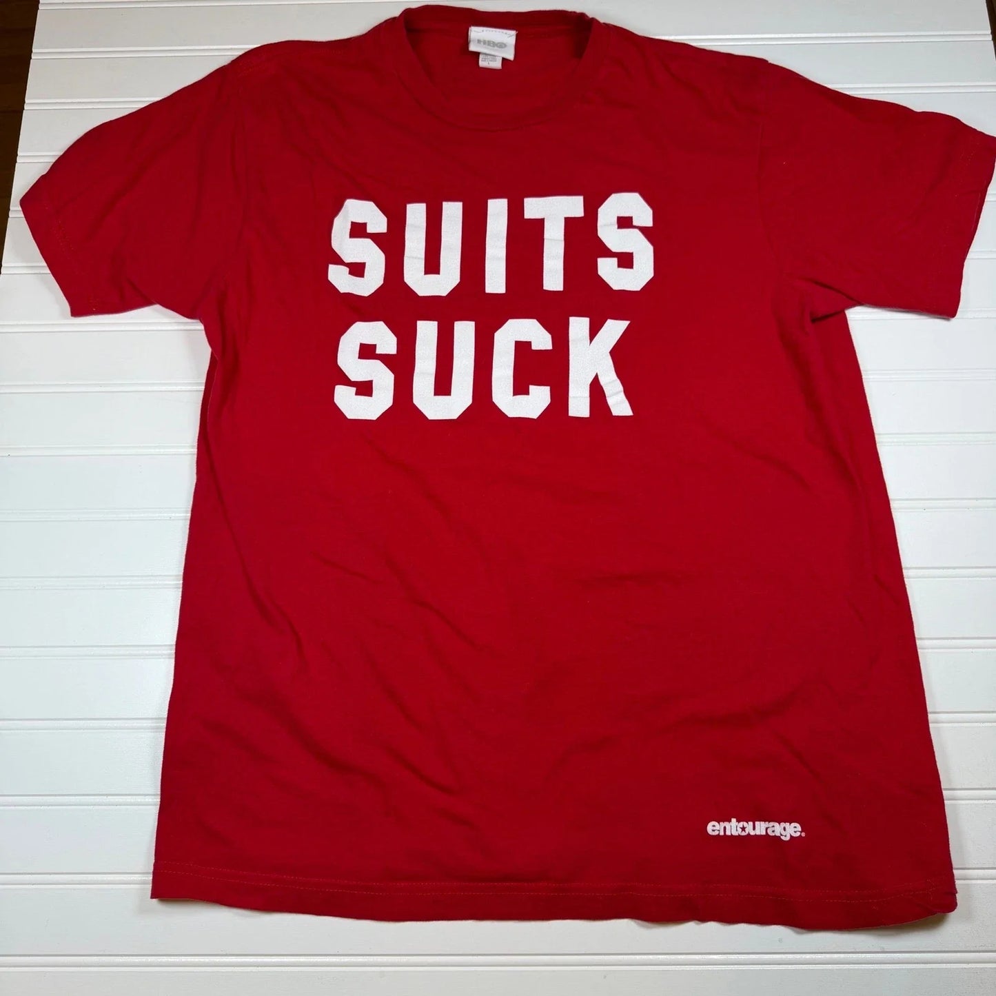 HBO Entourage Suits Suck T Shirt Mens Large Red Promo Graphic Tee HBO Series Unisex T-shirt, Sweatshirt, Hoodie, Long Sleeve Tee - T-Shirt, Sweatshirt, Hoodie