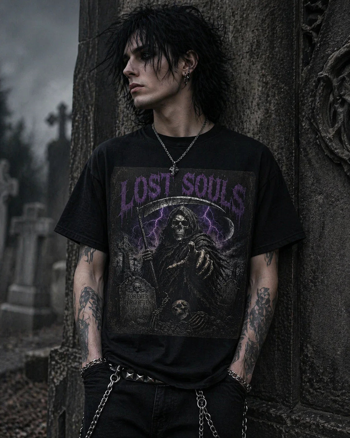 Lost Souls Grim Reaper Tee Gothic Horror Skull Graveyard Shirt Unisex Unisex T-shirt, Sweatshirt, Hoodie, Long Sleeve Tee - T-Shirt, Sweatshirt, Hoodie