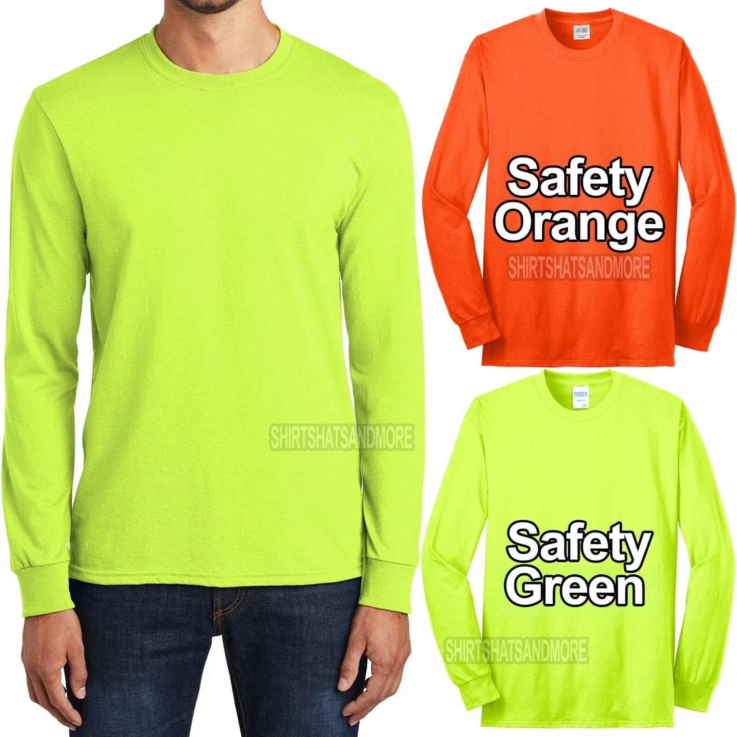 Mens Tall Long Sleeve T-Shirt Safety Orange Green Tee LT, XLT, 2XLT, 3XLT, 4XLT Unisex T-shirt, Sweatshirt, Hoodie, Long Sleeve Tee - T-Shirt, Sweatshirt, Hoodie