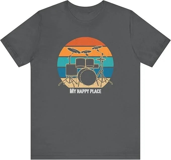 My Happy Place Drum Set T-Shirt Drummer Musician Gift Tee - H018 Unisex T-shirt, Sweatshirt, Hoodie, Long Sleeve Tee - T-Shirt, Sweatshirt, Hoodie