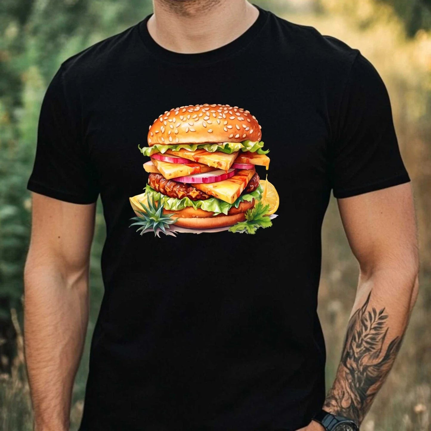 Mens Watercolour Cheeseburger Motif Cotton T-Shirt Size XS to 5XL Unisex T-shirt, Sweatshirt, Hoodie, Long Sleeve Tee - T-Shirt, Sweatshirt, Hoodie