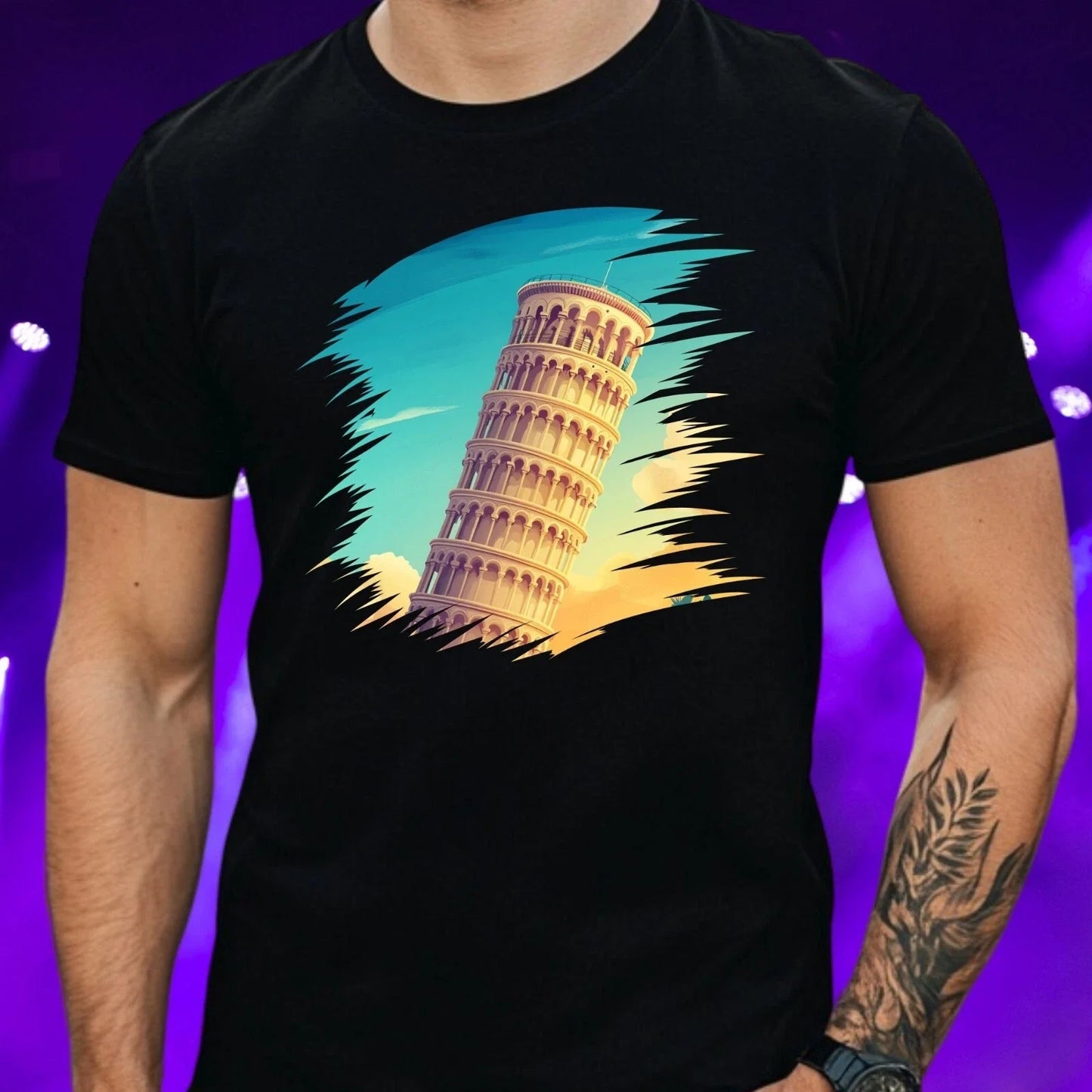 Mens Pisa Tower Motif Cotton T-Shirt Size XS to 5XL Unisex T-shirt, Sweatshirt, Hoodie, Long Sleeve Tee - T-Shirt, Sweatshirt, Hoodie