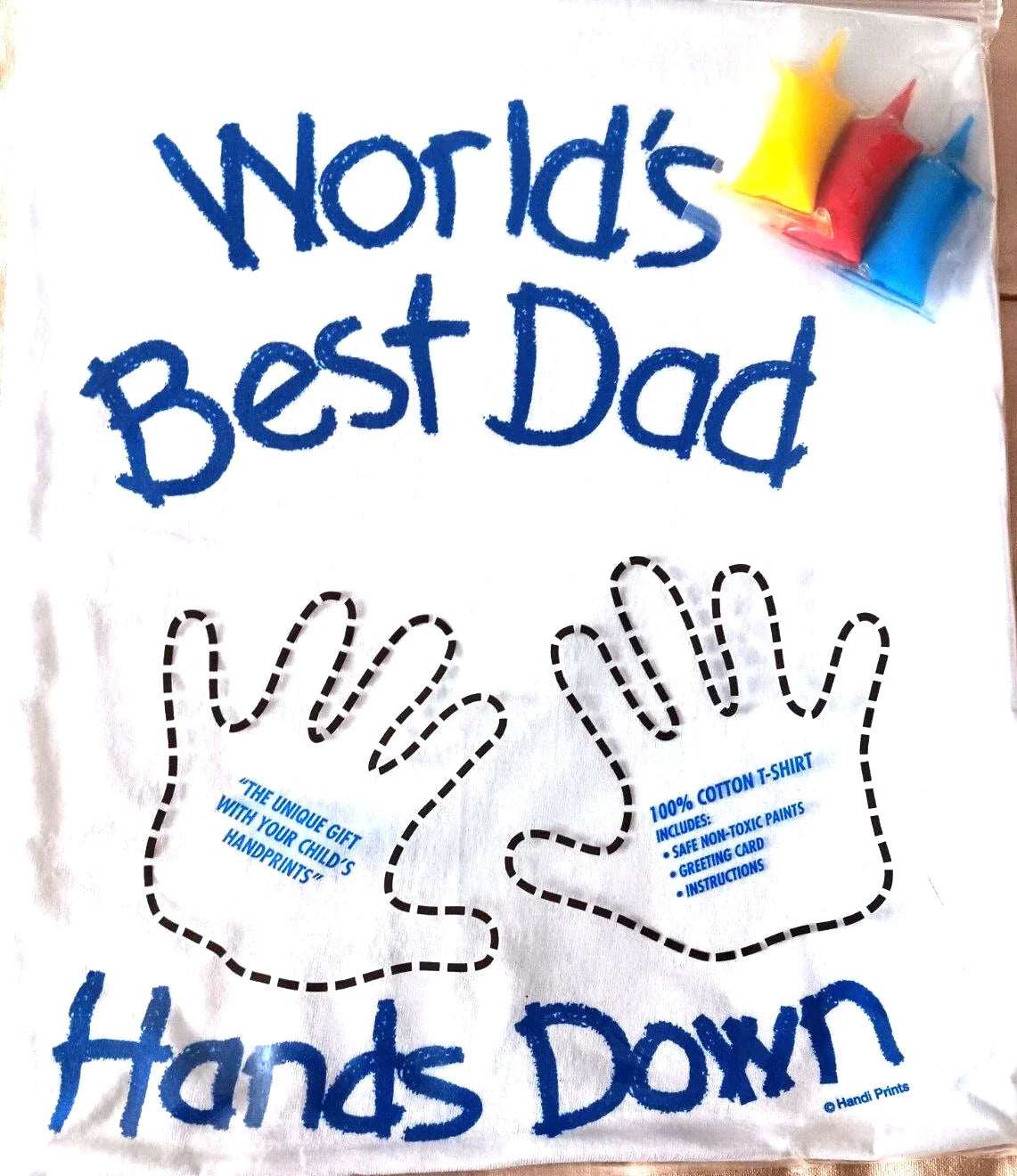 WORLD'S BEST DAD Personalize Handprint T-Shirt Size XLarge Cotton Handi Prints Unisex T-shirt, Sweatshirt, Hoodie, Long Sleeve Tee - T-Shirt, Sweatshirt, Hoodie