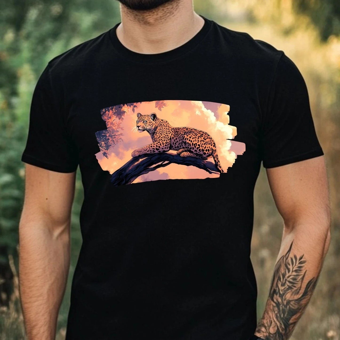 Mens Leopard Anime Style Print Cotton T-Shirt Size XS to 5XL Unisex T-shirt, Sweatshirt, Hoodie, Long Sleeve Tee - T-Shirt, Sweatshirt, Hoodie