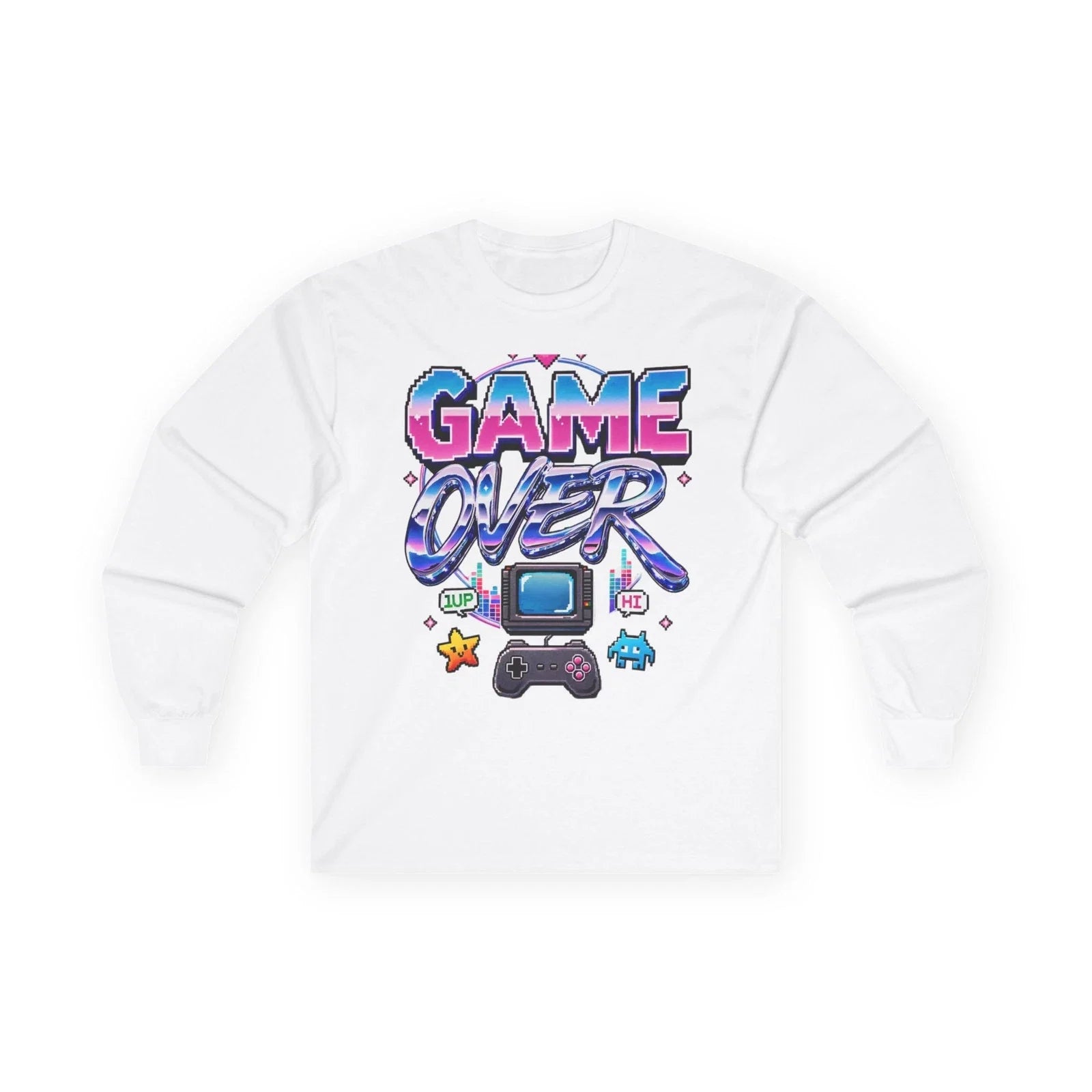 Y2K Pixel Game Over Long Sleeve Tee Retro Gaming Unisex Made in USA Unisex T-shirt, Sweatshirt, Hoodie, Long Sleeve Tee - T-Shirt, Sweatshirt, Hoodie
