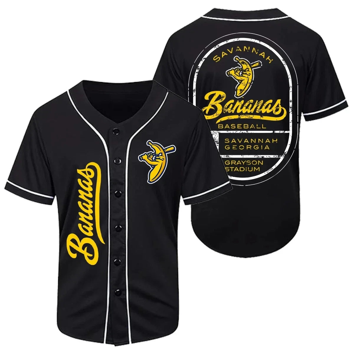 Lets go Savannah Bananas Baseball Jersey New AOP Black 3D S-5XL US1168 Unisex T-shirt, Sweatshirt, Hoodie, Long Sleeve Tee - T-Shirt, Sweatshirt, Hoodie