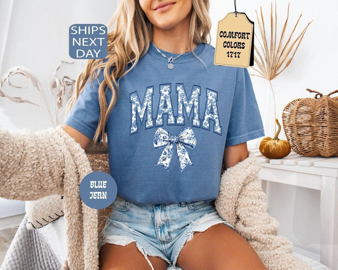 Mama Shirt, Blue Ribbon Shirt, Mothers Day Gift, Aesthetic Gift For Mom,Cute Mom Unisex T-shirt, Sweatshirt, Hoodie, Long Sleeve Tee - T-Shirt, Sweatshirt, Hoodie