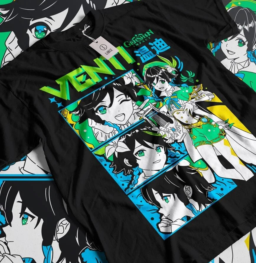 Genshin Impact Venti Dvalin T-shirt Anime Unisex Harajuku T-Shirt Tee ALL SIZES Unisex T-shirt, Sweatshirt, Hoodie, Long Sleeve Tee - T-Shirt, Sweatshirt, Hoodie
